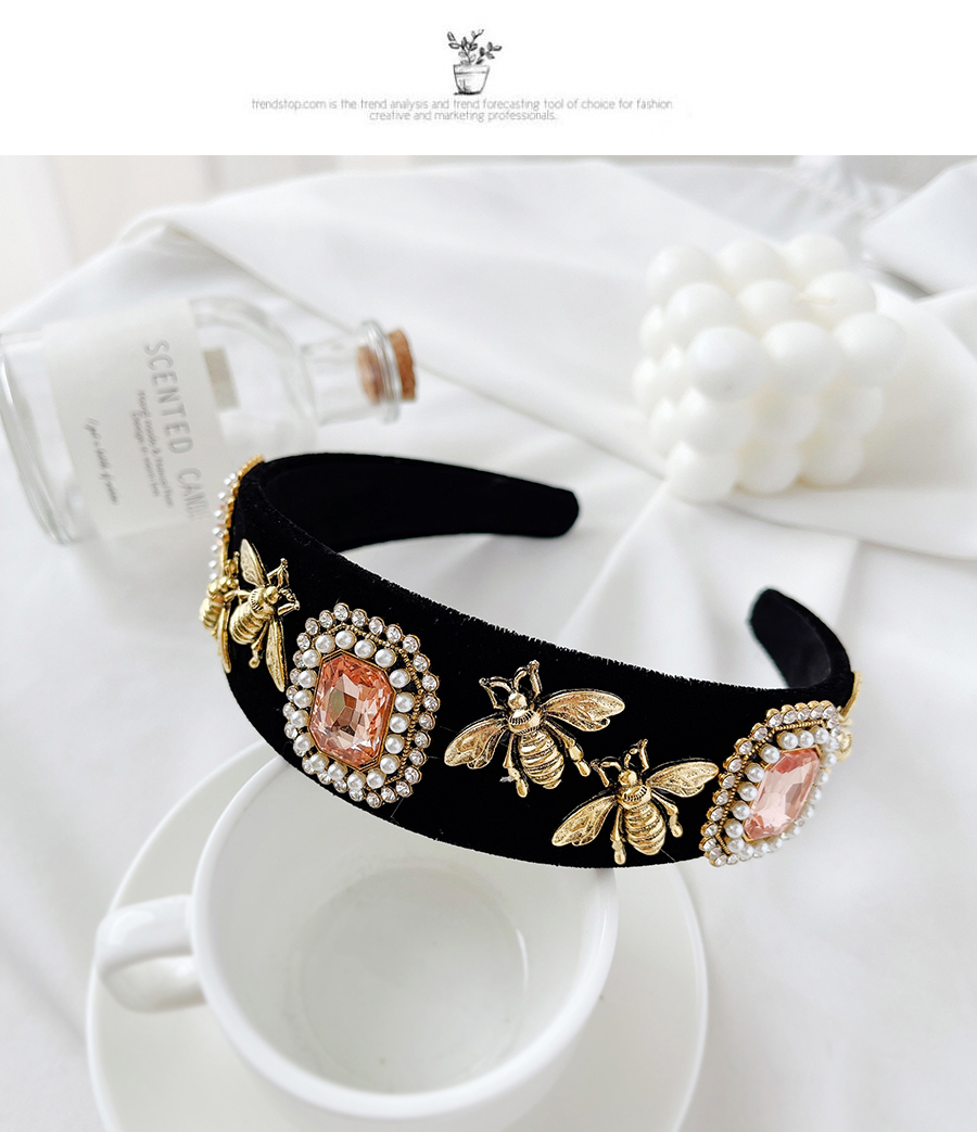 Fashion Champagne Fabric Alloy Diamond-studded Pearl Bee Headband,Head Band