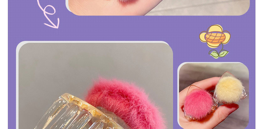 Fashion Pink Plush Ball Triangle Clamp,Hair Claws
