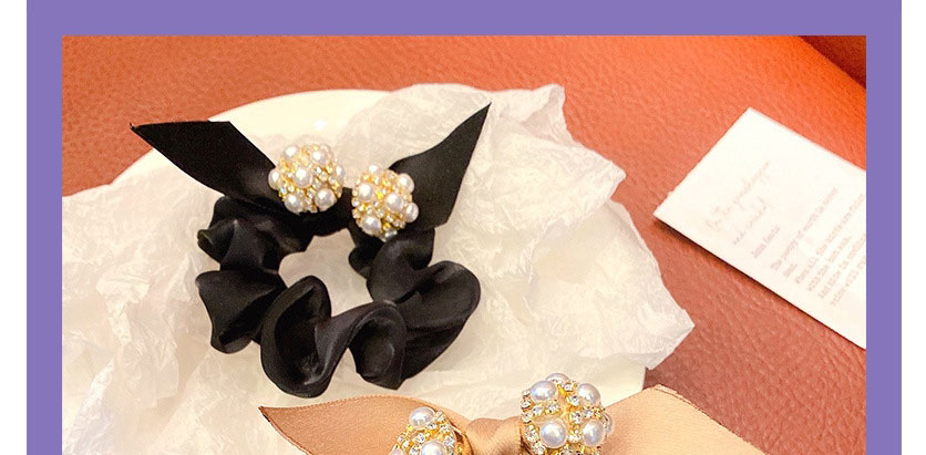 Fashion Champagne Pearl Rhinestone Bow Pleated Hair Tie,Hair Ring