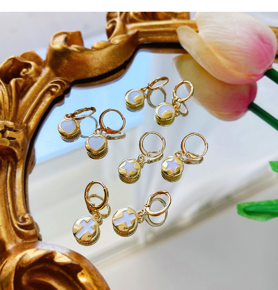 Fashion Gold Titanium Steel Drip Oil Cross Ear Ring,Earrings