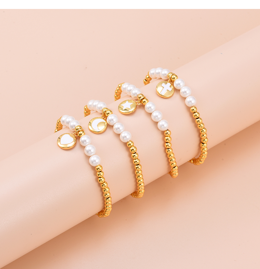 Fashion Gold Copper Drop Oil Pearl Love Beaded Bracelet,Bracelets