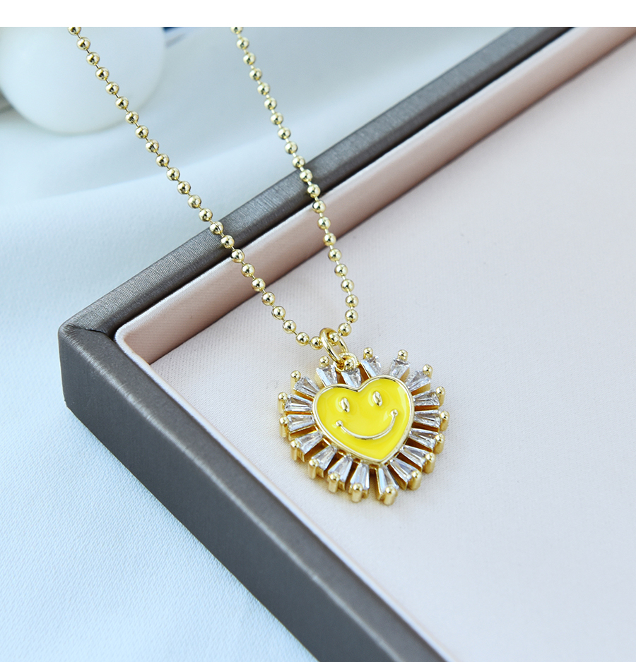 Fashion Yellow Copper Inlaid Zirconium Drop Oil Love Smile Necklace,Necklaces