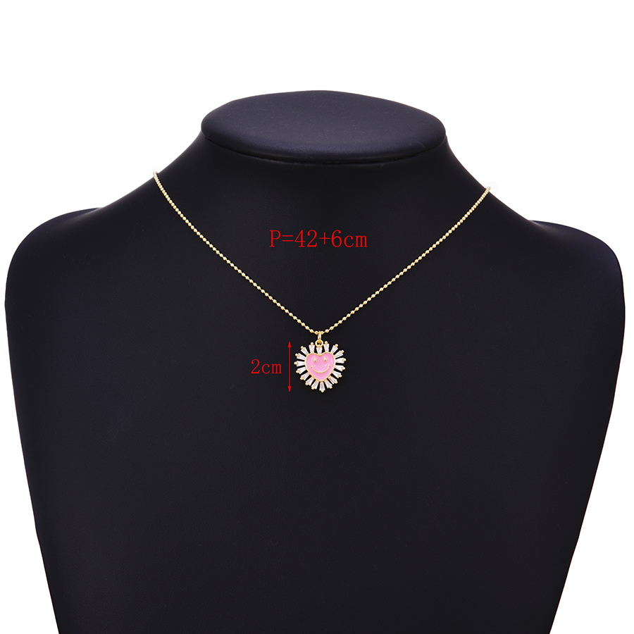 Fashion Pink Copper Inlaid Zirconium Drop Oil Love Smile Necklace,Necklaces