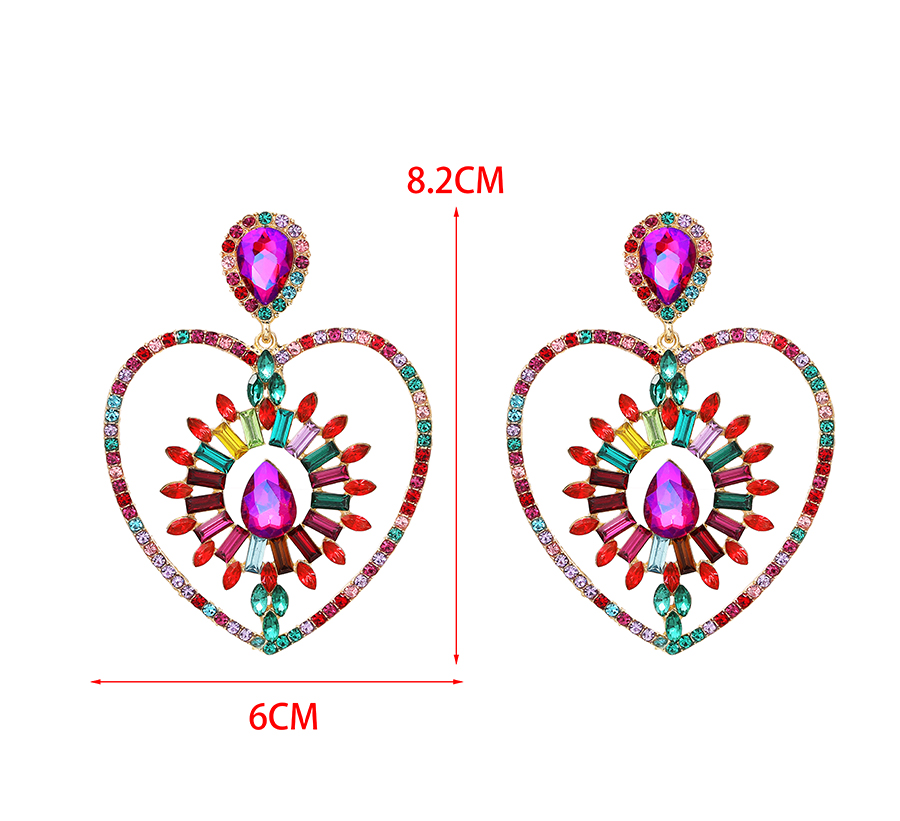 Fashion Ab Color Alloy Diamond Hollow Heart Stud Earrings,Stud Earrings