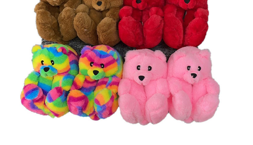 Fashion Pink-medium Plush Teddy Bear Cotton Slippers,Slippers