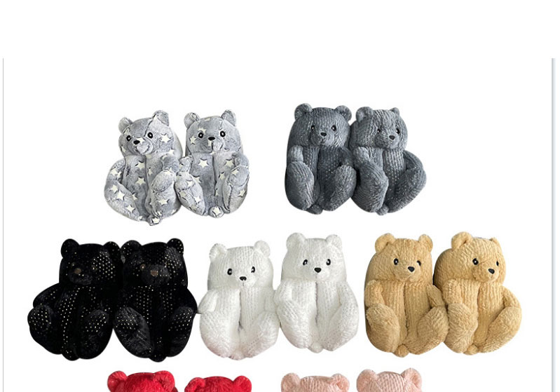Fashion Sequin Black Plush Sequin Teddy Bear Cotton Slippers,Slippers