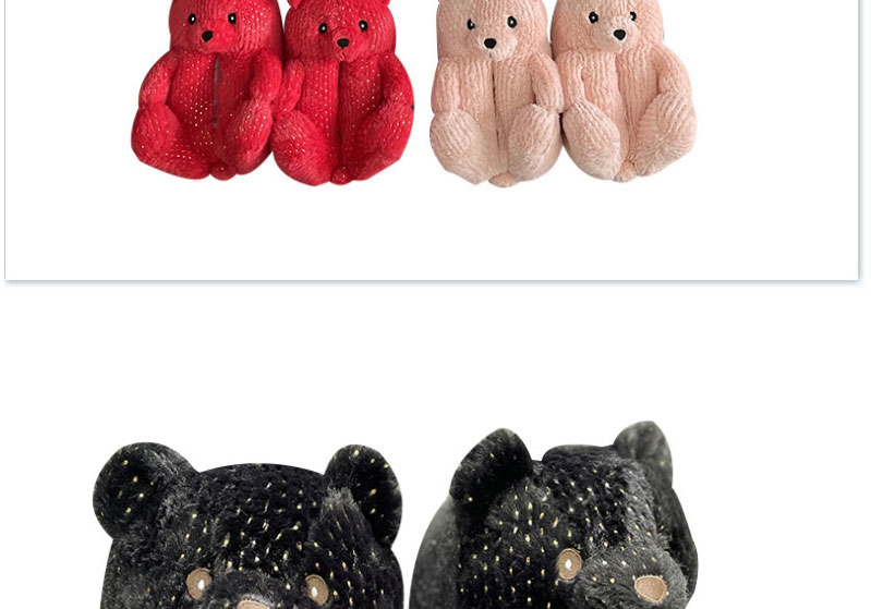 Fashion Sequin Powder Plush Sequin Teddy Bear Cotton Slippers,Slippers