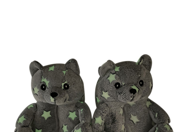 Fashion Sequin Gray Plush Sequin Teddy Bear Cotton Slippers,Slippers