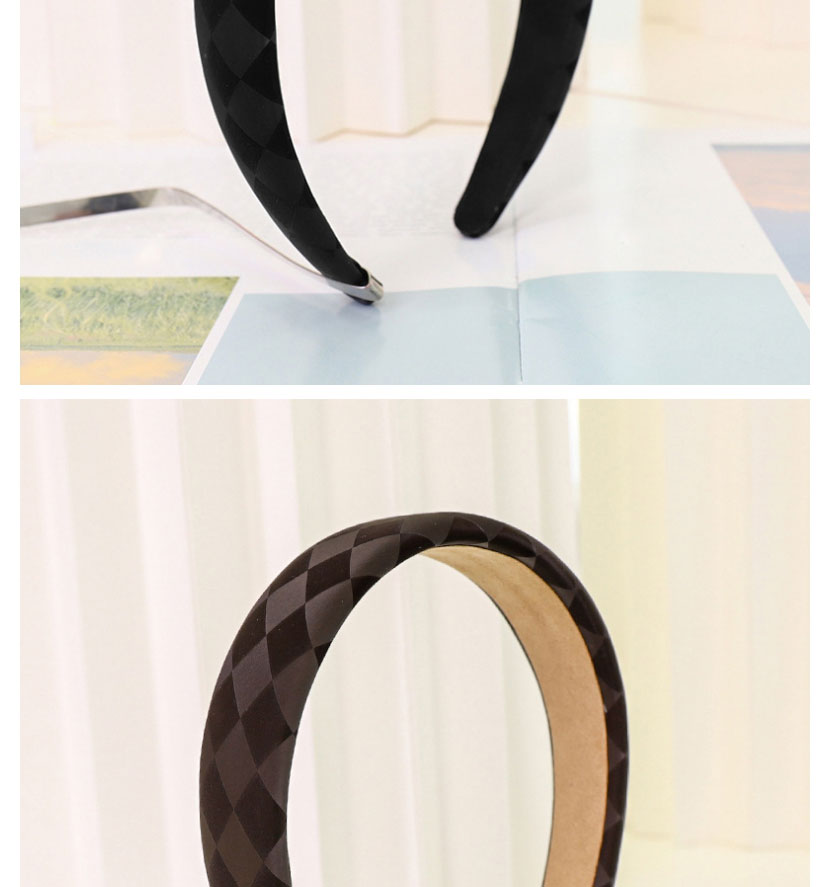 Fashion Coffee Color Check Leather Sponge Headband,Head Band