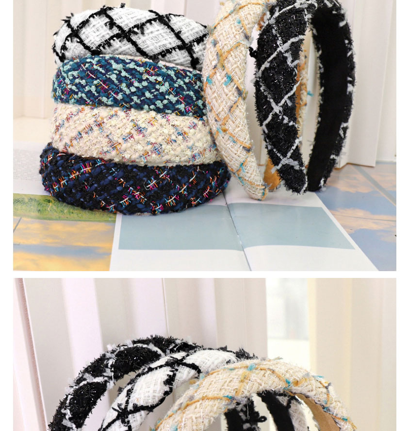 Fashion Black+white Woolen Plaid Knitted Sponge Headband,Head Band