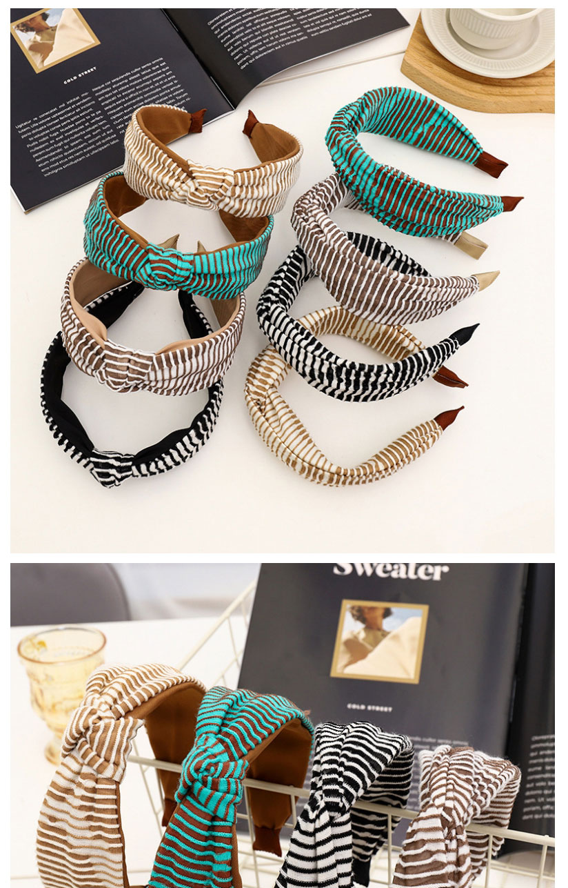 Fashion Brown + Green Stripes Striped Contrast Color Cross-knotted Headband,Head Band