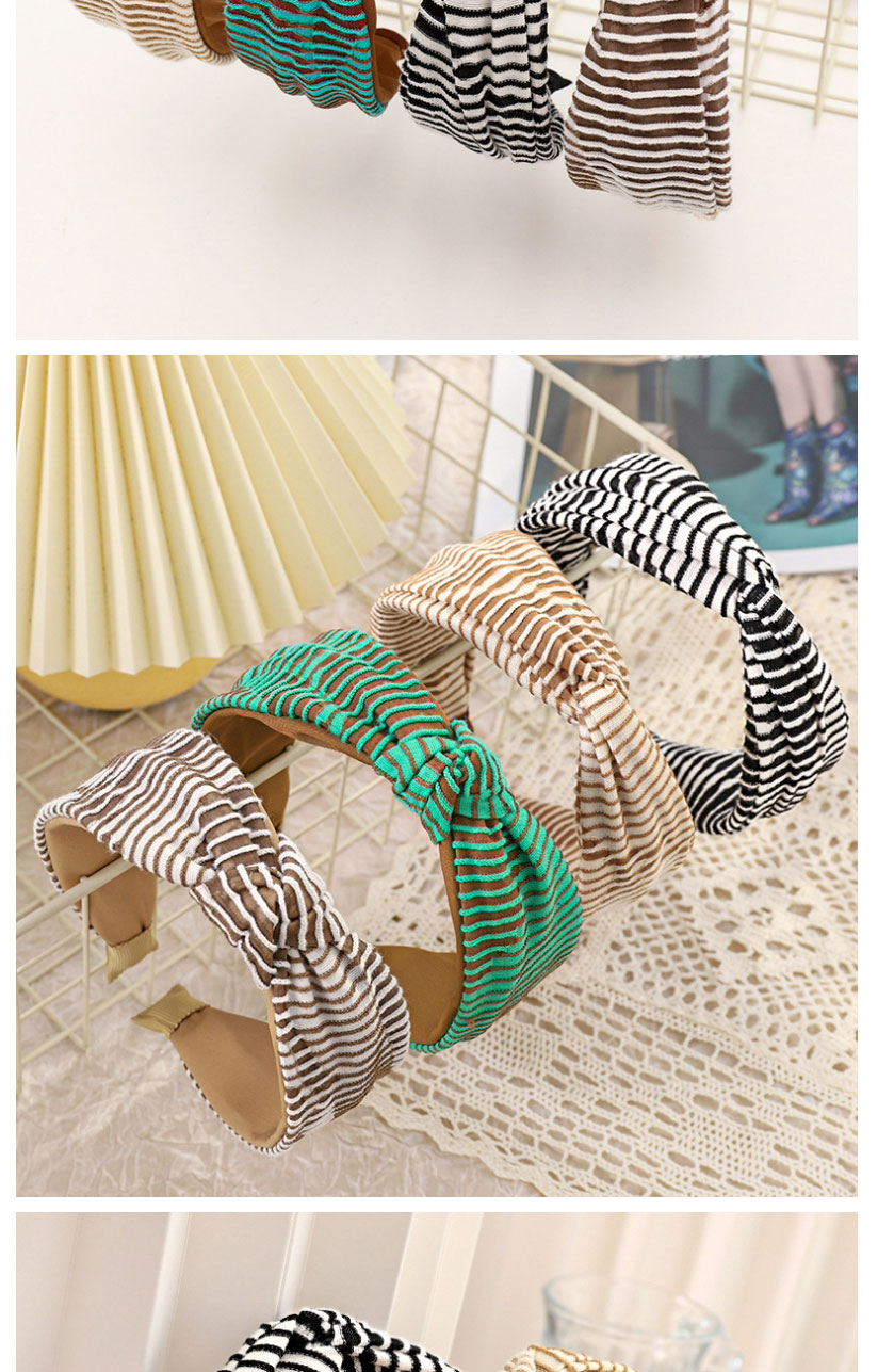 Fashion Green + Brown Stripes Striped Contrast Color Cross-knotted Headband,Head Band