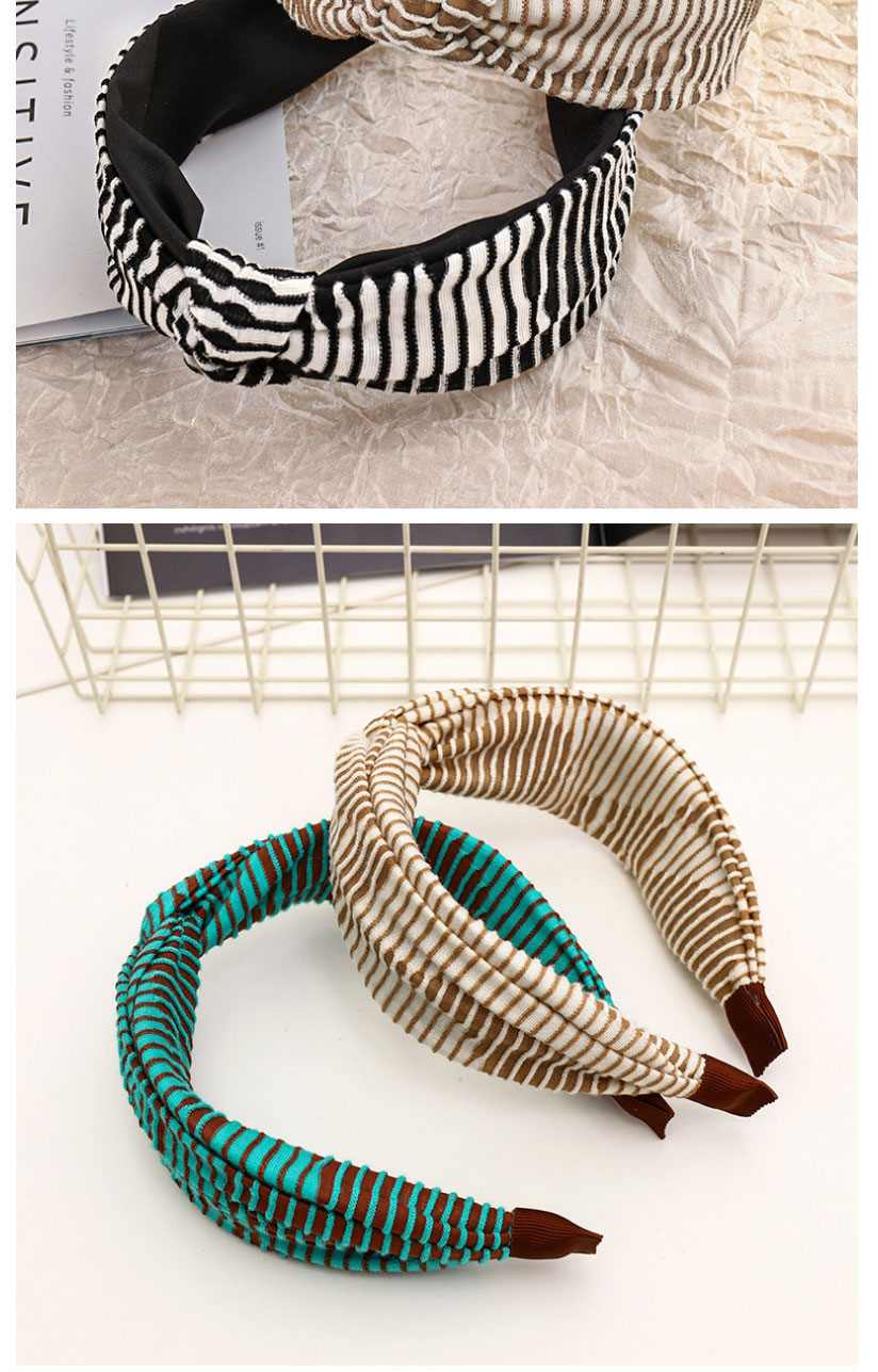 Fashion Beige+coffee Stripes Striped Contrast Color Cross-knotted Headband,Head Band