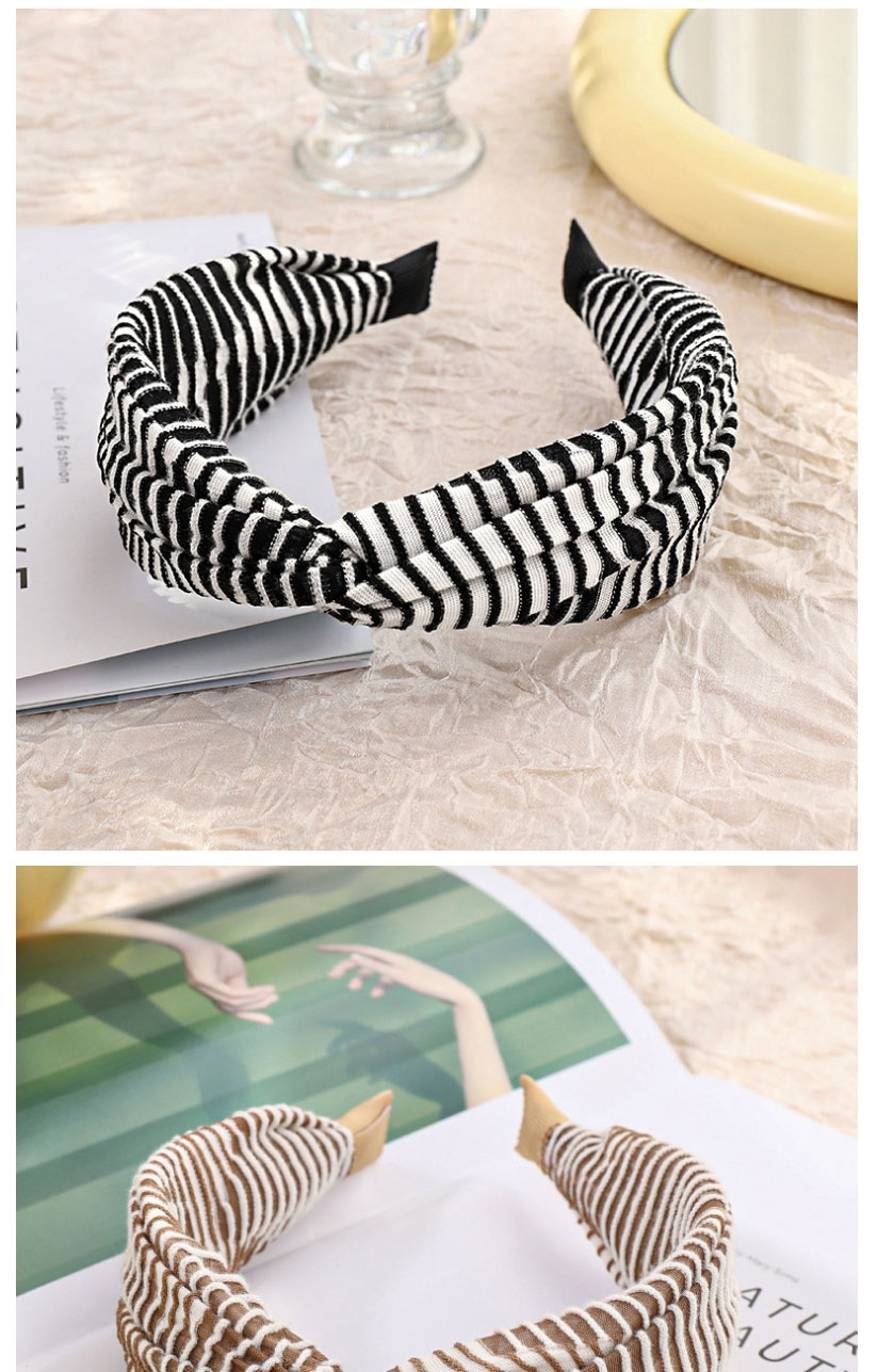 Fashion Grey Coffee + White Stripes Striped Contrast Color Cross-knotted Headband,Head Band