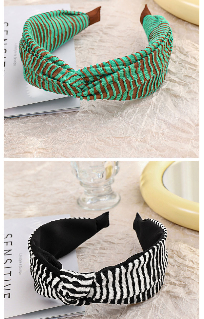 Fashion Brown + Green Stripes Striped Contrast Color Cross-knotted Headband,Head Band