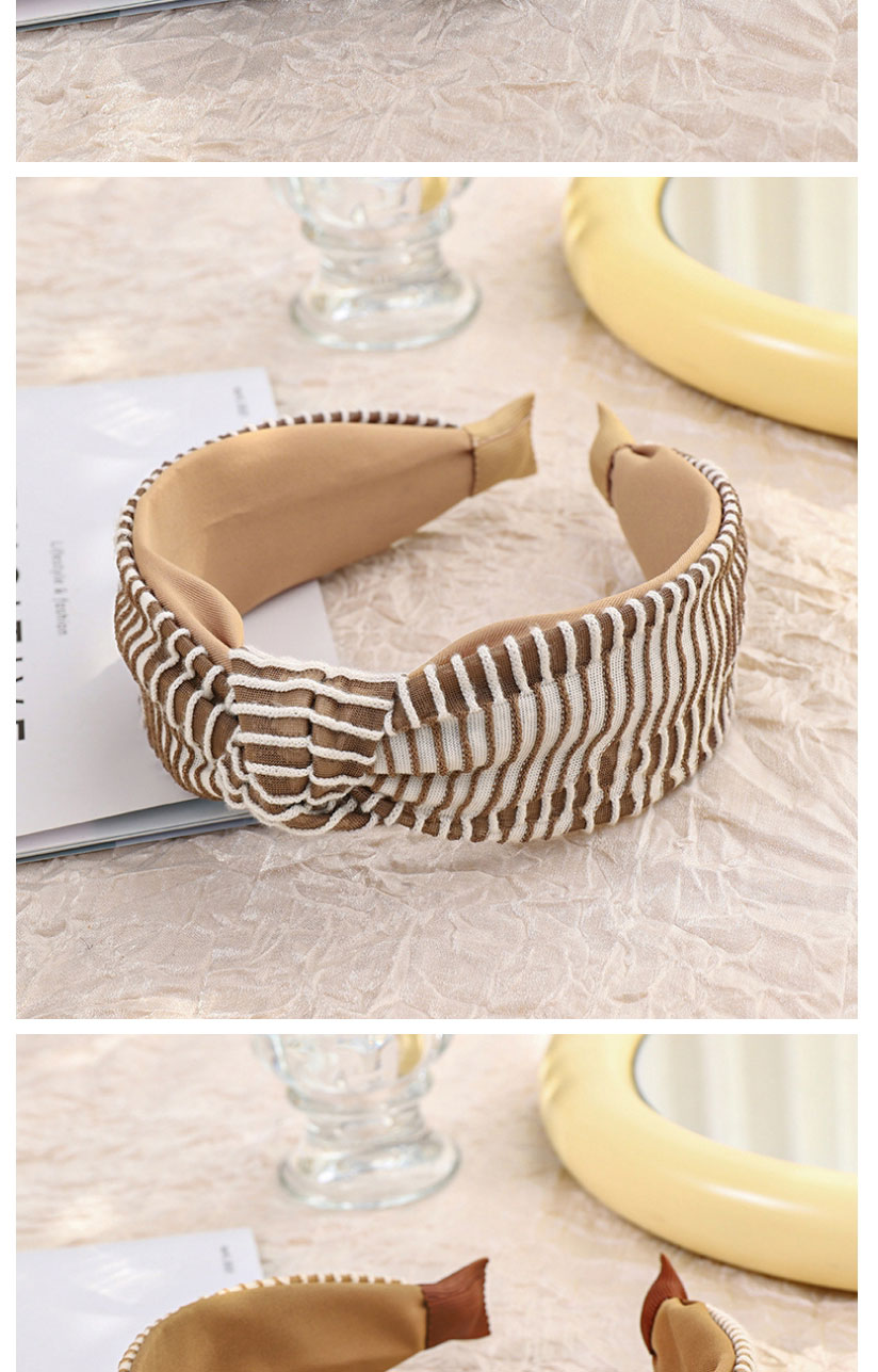 Fashion White + Gray Coffee Stripes Striped Contrast Color Cross-knotted Headband,Head Band