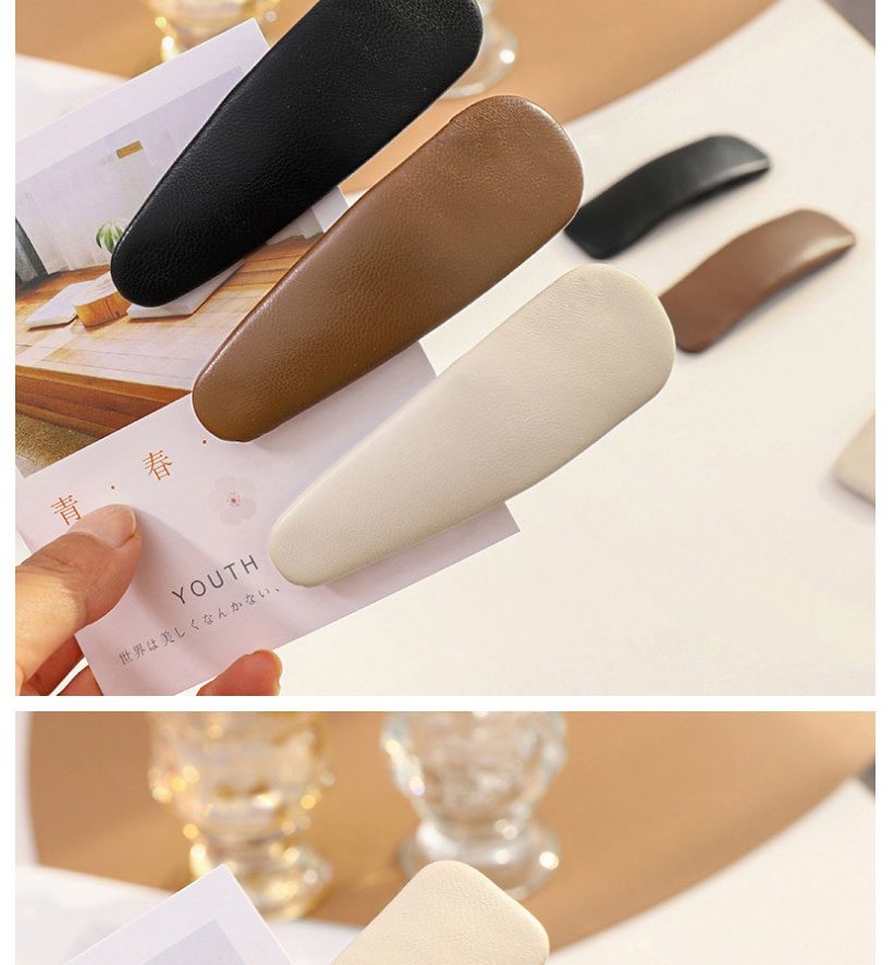 Fashion Beige-drop Shape 8.5cm Water Drop Square Leather Hairpin,Hairpins