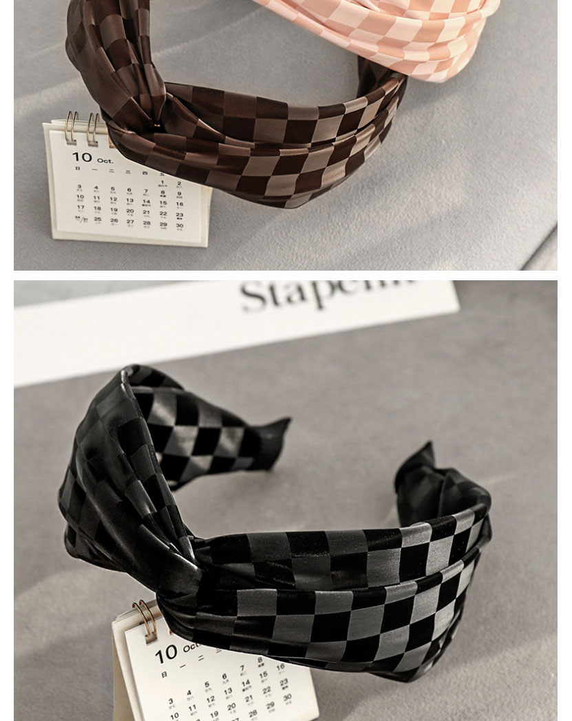 Fashion Brown Pu Leather Checkerboard Cross Headband,Head Band
