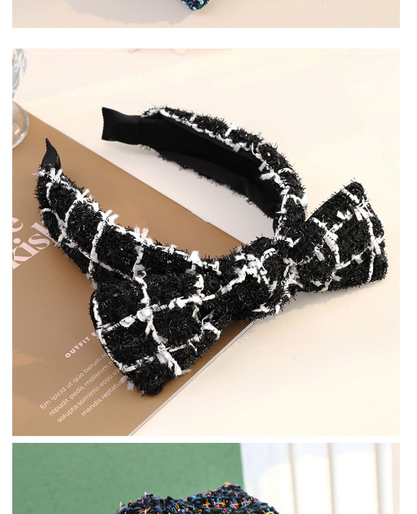 Fashion White Woolen Checked Knit Bowknot Broadband Headband,Head Band