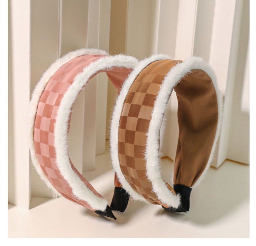 Fashion Pink Plush Pu Checkerboard Headband,Head Band