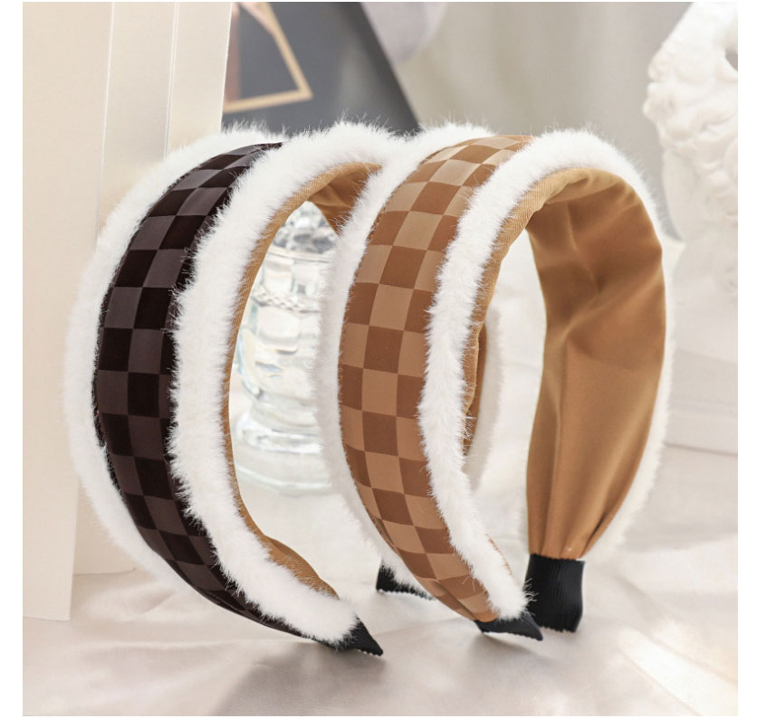 Fashion Coffee Color Plush Pu Checkerboard Headband,Head Band