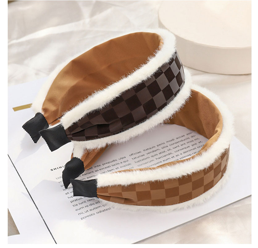 Fashion Black Plush Pu Checkerboard Headband,Head Band