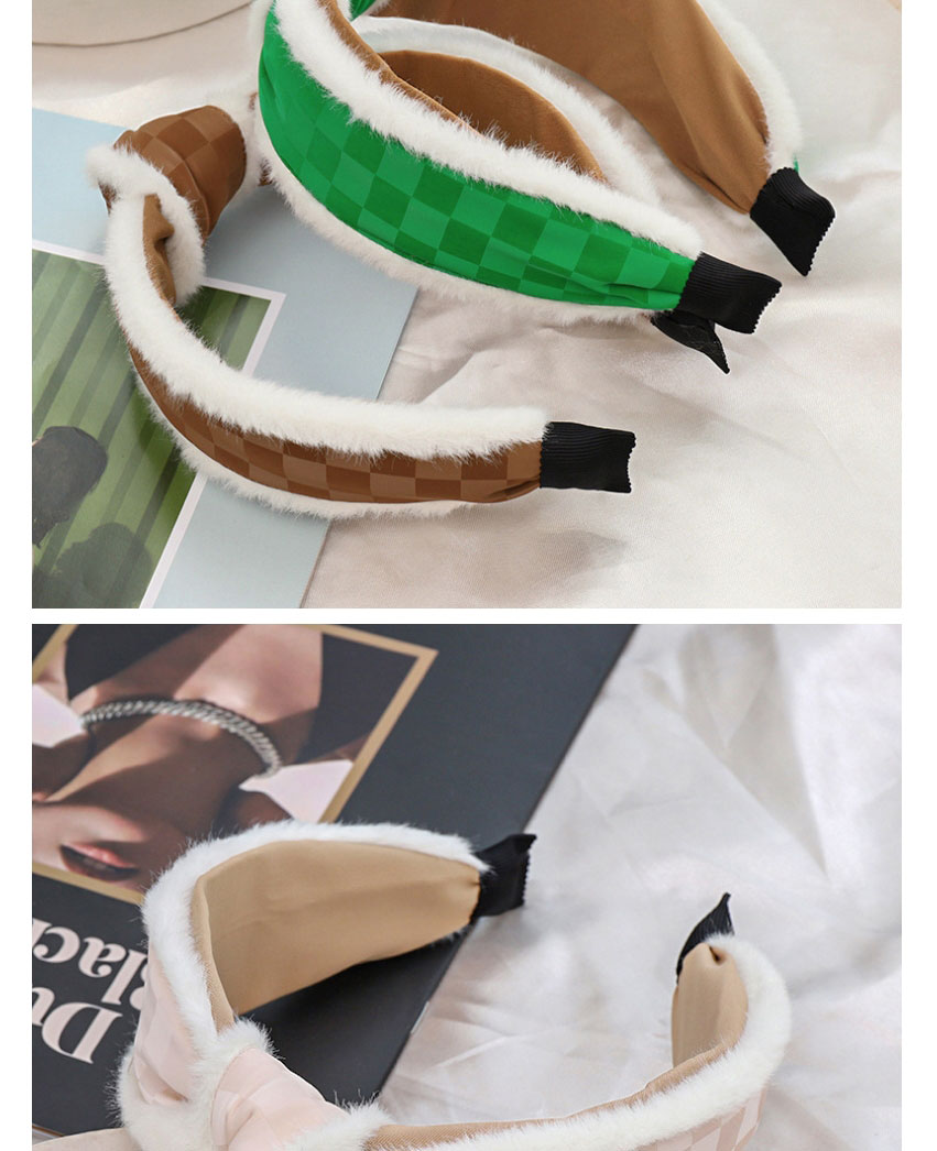Fashion Green Pu Leather Checkerboard Knotted Headband,Head Band