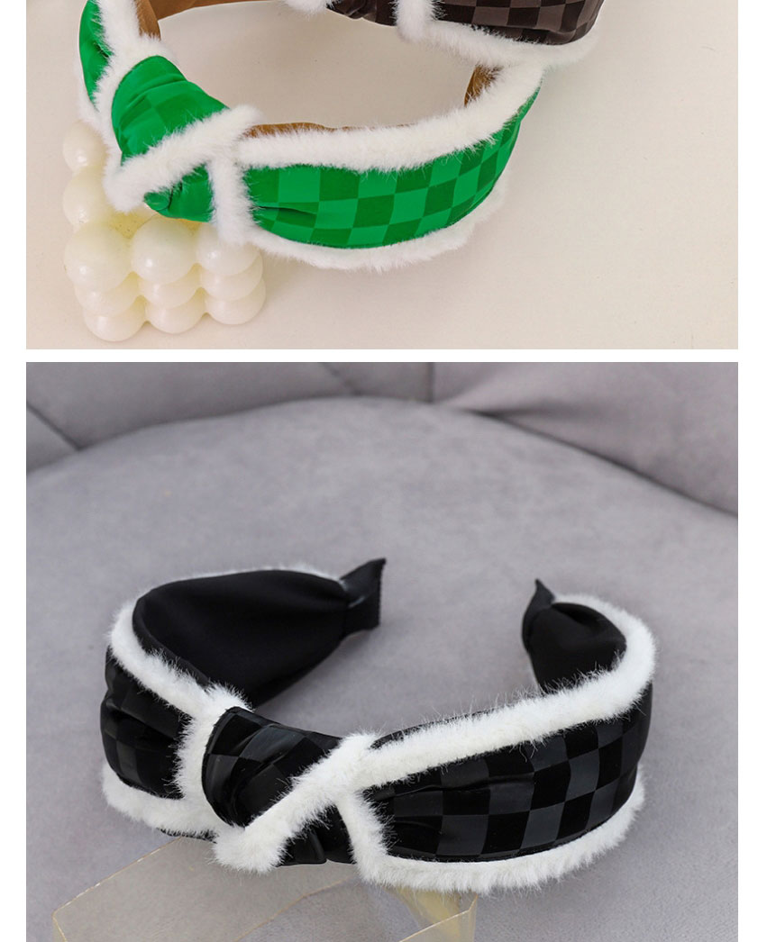 Fashion Green Pu Leather Checkerboard Knotted Headband,Head Band