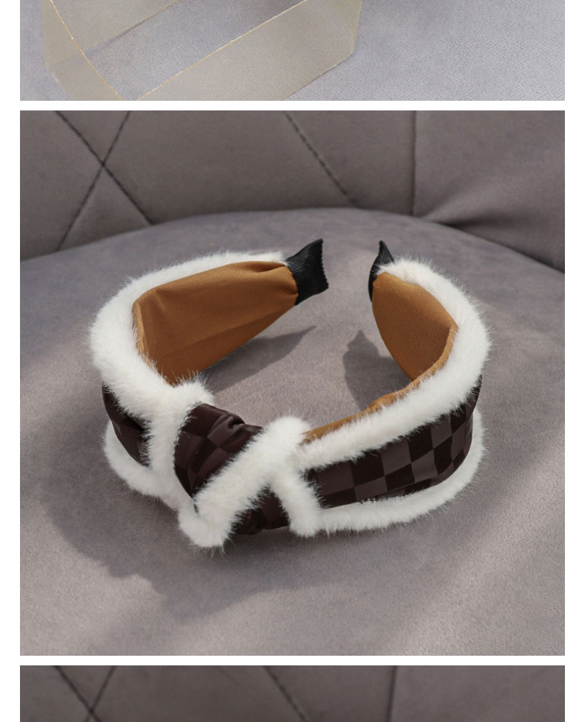 Fashion Brown Pu Leather Checkerboard Knotted Headband,Head Band