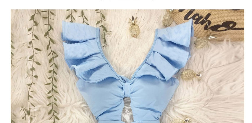 Fashion Light Blue Hollow Ruffled One-piece Swimsuit,One Pieces