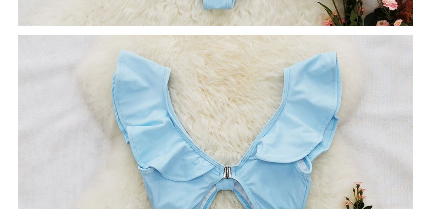 Fashion Light Blue Hollow Ruffled One-piece Swimsuit,One Pieces
