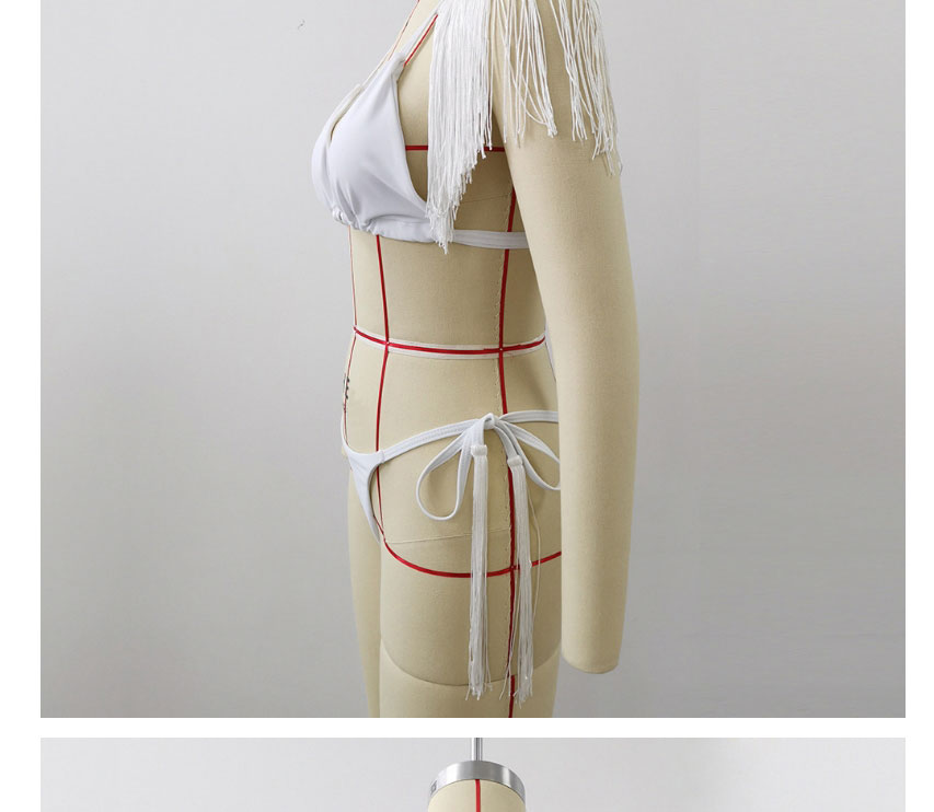 Fashion White Lace-up Tassel Sling Pleated Split Swimsuit,Bikini Sets