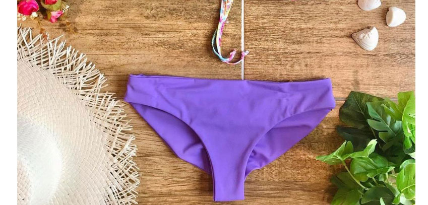 Fashion Blue Bottom Powder White Flower + Purple Bottom Pants High Waist Printed Ruffled Split Swimsuit,Bikini Sets