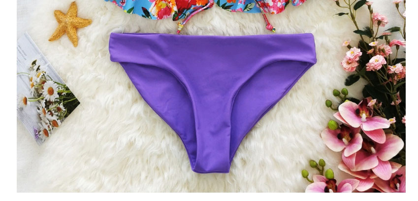 Fashion Blue Bottom Powder White Flower + Purple Bottom Pants High Waist Printed Ruffled Split Swimsuit,Bikini Sets