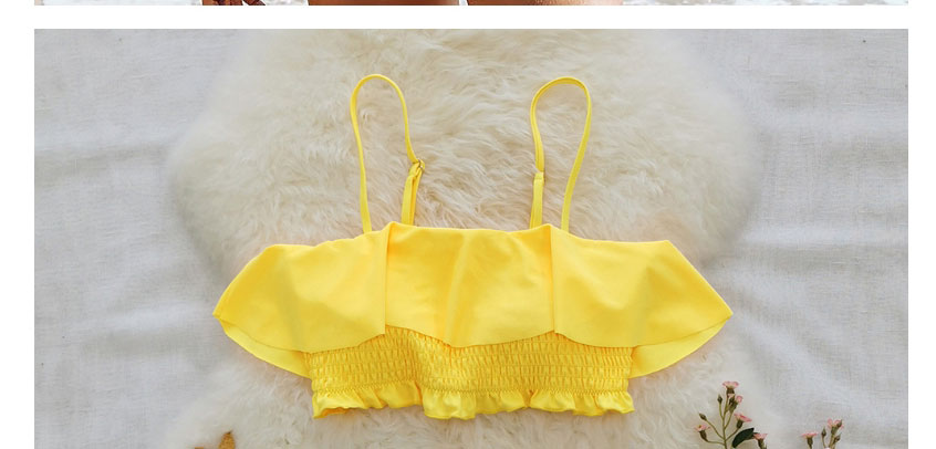 Fashion Yellow Shirt + Lemon Pleated Ruffled Sling Print Split Swimsuit,Bikini Sets