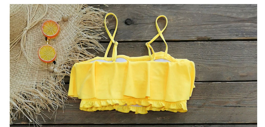 Fashion Yellow Shirt + Lemon Pleated Ruffled Sling Print Split Swimsuit,Bikini Sets