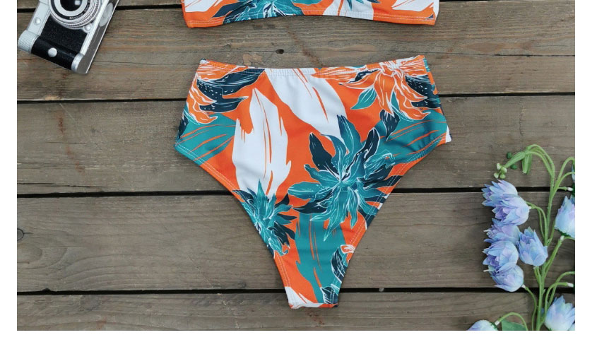 Fashion Green And Orange Print On White Sling Print Split Swimsuit,Bikini Sets