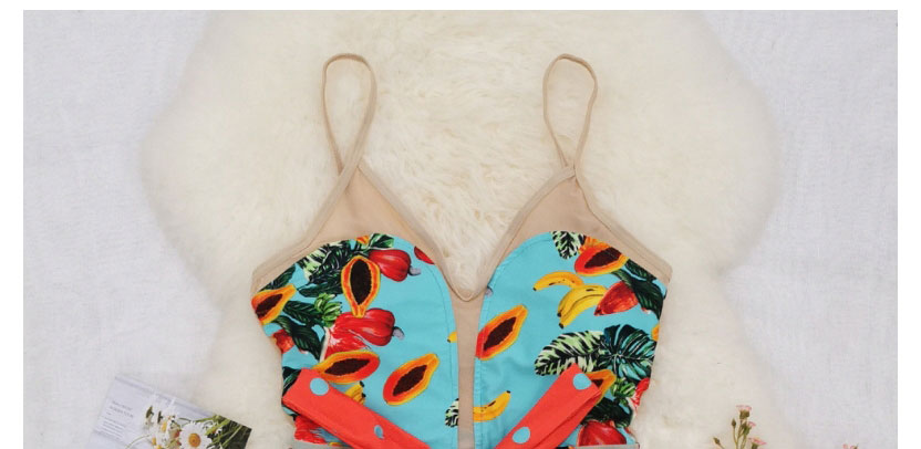 Fashion Black Papaya Green Leaves Printed Sling Mesh Stitching Strappy One-piece Swimsuit,One Pieces