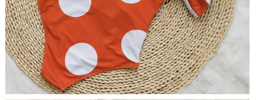 Fashion White Spots On Orange Background Polka Dot Printed Mesh Stitching Deep V One-piece Swimsuit,One Pieces