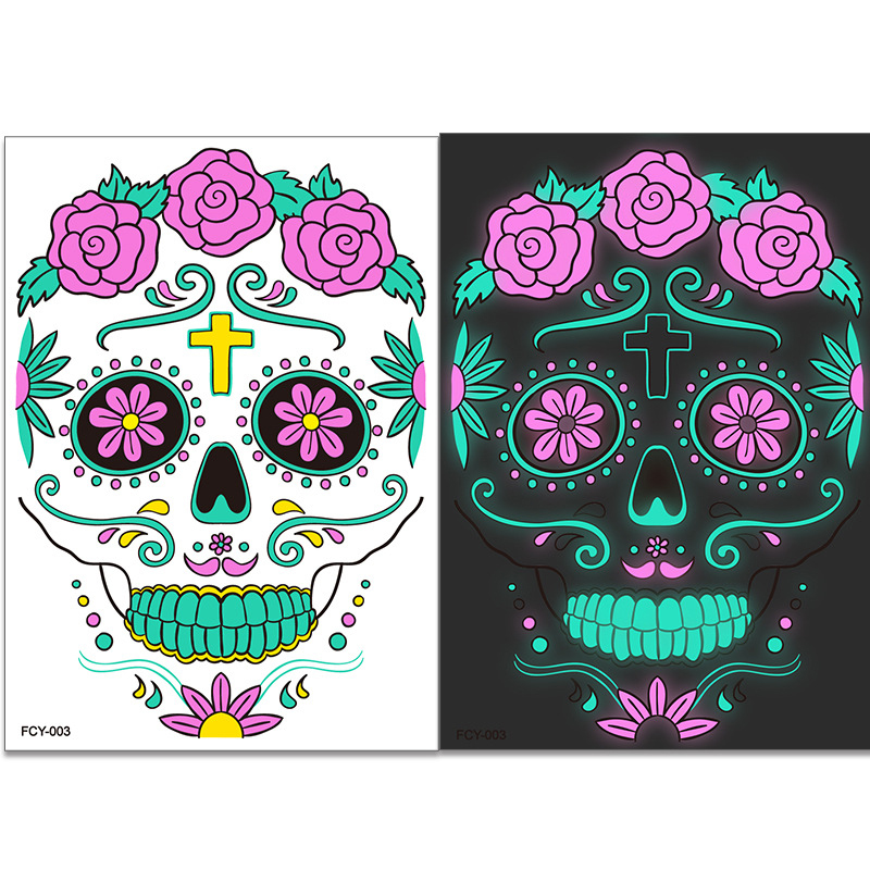 Fashion 2# Halloween Skull Luminous Tattoo Stickers,Festival & Party Supplies