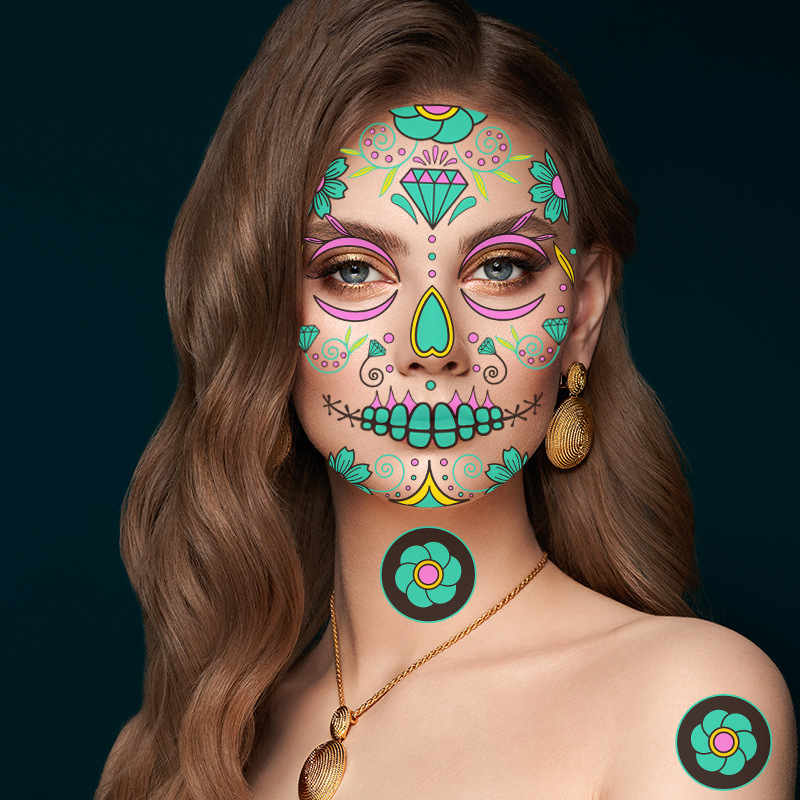 Fashion 1# Halloween Skull Luminous Tattoo Stickers,Festival & Party Supplies