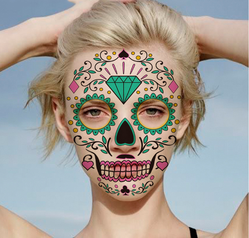 Fashion 3# Halloween Skull Luminous Tattoo Stickers,Festival & Party Supplies