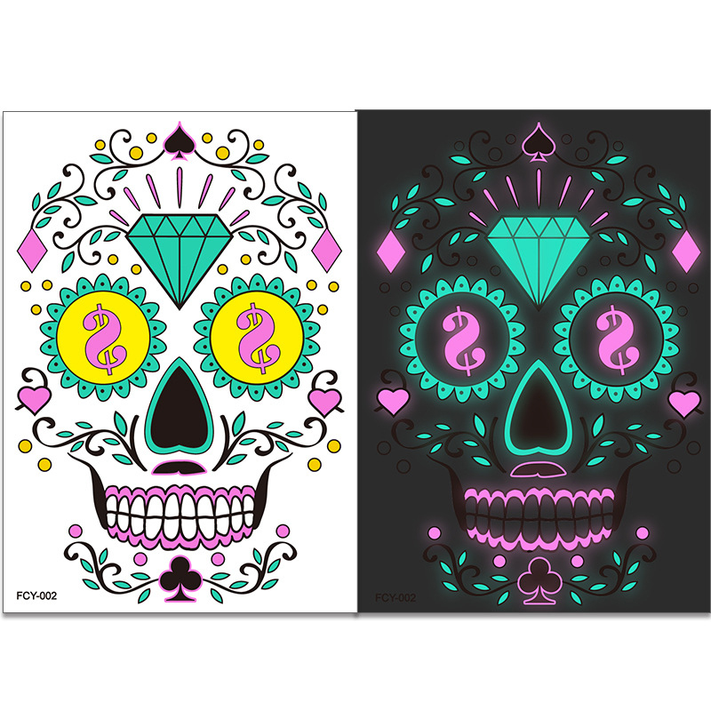 Fashion 2# Halloween Skull Luminous Tattoo Stickers,Festival & Party Supplies