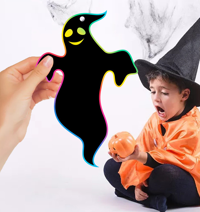 Fashion Gg-24 Halloween Element Scratch Painting (24 Scratch Cards + 12 Bamboo Pens + 24 Ribbons) Children