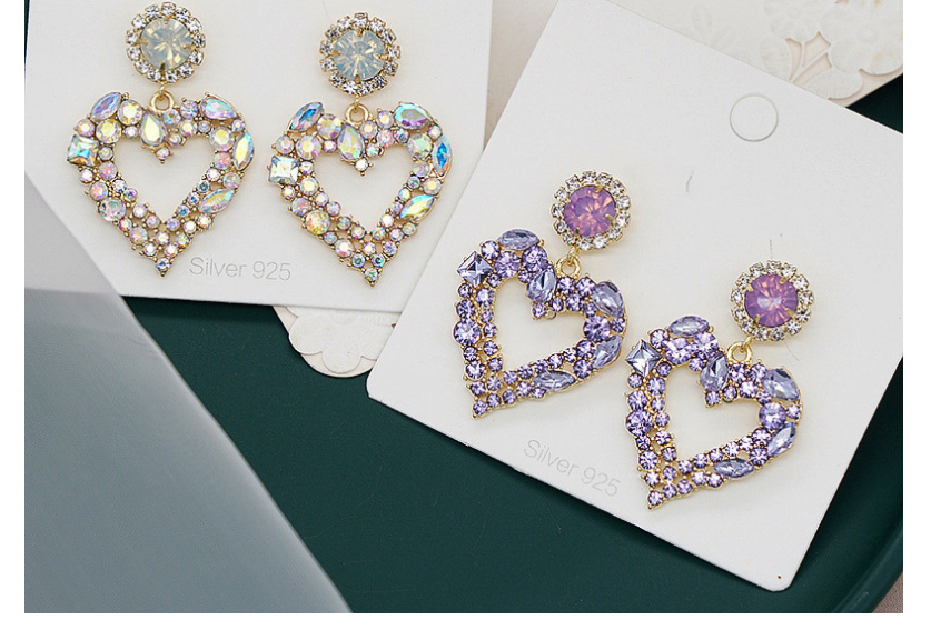Fashion Purple Fancy Diamond Heart Stud Earrings,Drop Earrings