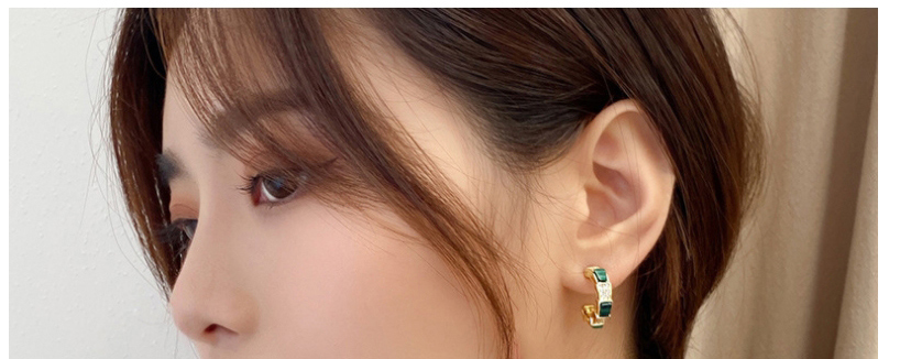 Fashion Green C-shaped Earrings With Emerald Zirconium Earrings,Stud Earrings