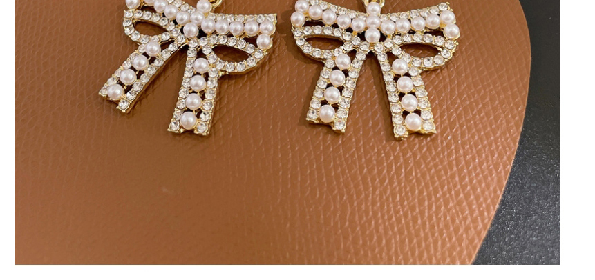 Fashion Gold Full Diamond Pearl Bow Stud Earrings,Drop Earrings