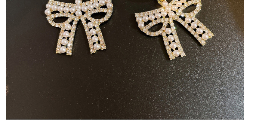 Fashion Gold Full Diamond Pearl Bow Stud Earrings,Drop Earrings