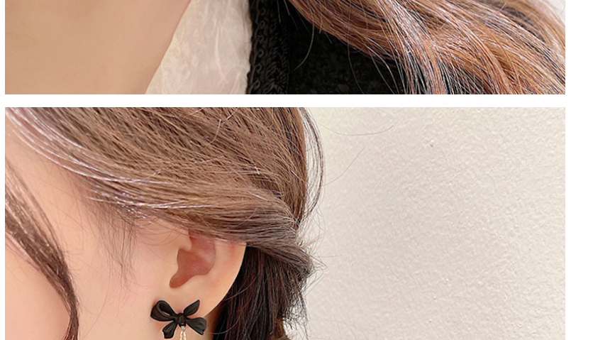 Fashion Black Bowknot Rhinestone Stud Earrings,Drop Earrings