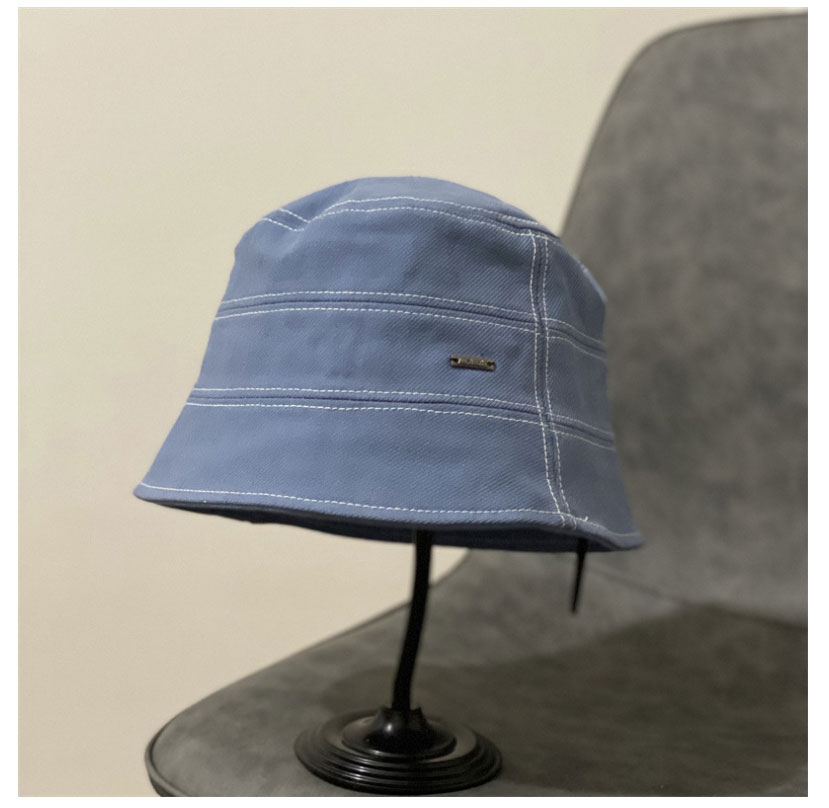 Fashion Sky Blue Cotton Fisherman Hat With Metal Label,Beanies&Others